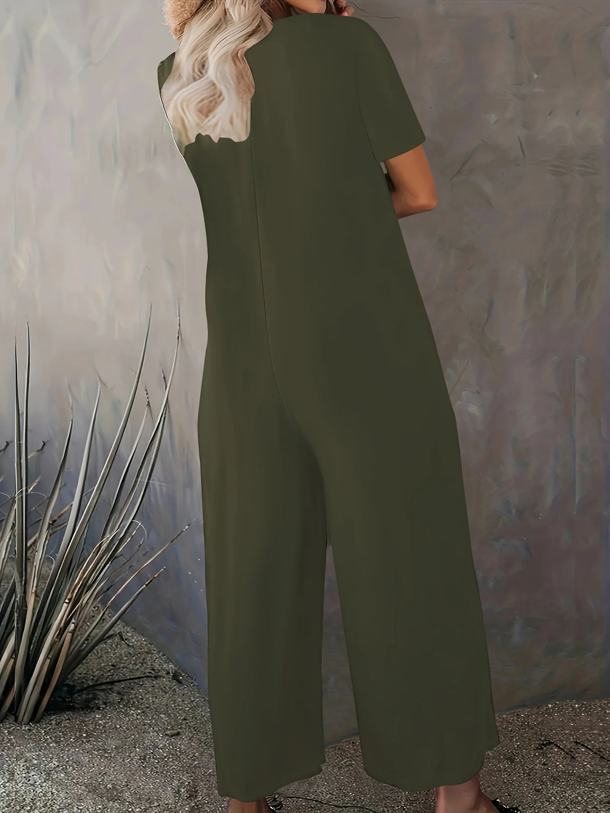 Plus Size Summer Women's Solid Color Jumpsuit with Pockets Casual Fashion