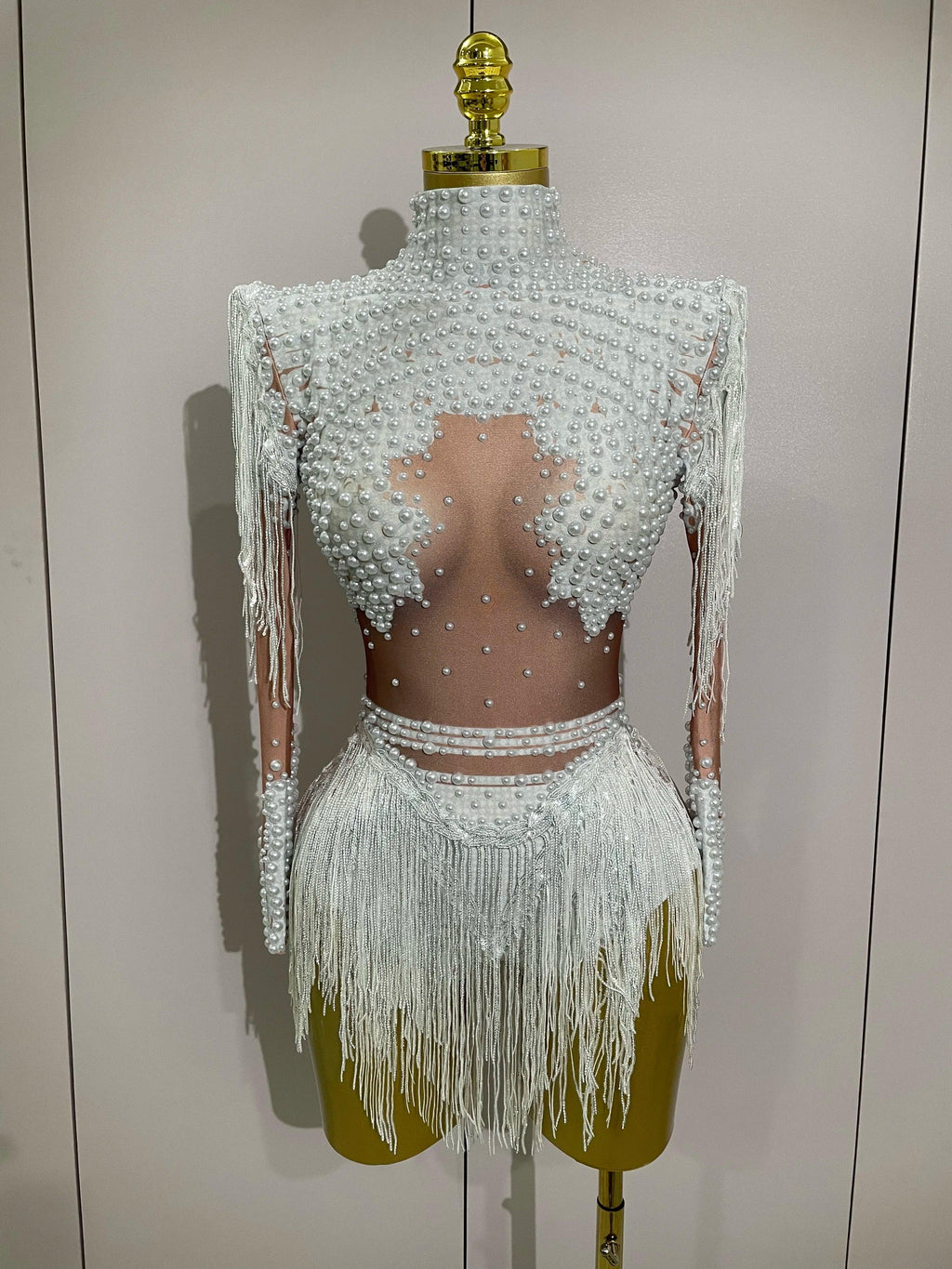 Chambersburg Sparkly Rhinestone Sequin Tassel Stretch Jumpsuit