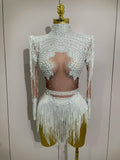 Chambersburg Sparkly Rhinestone Sequin Tassel Stretch Jumpsuit