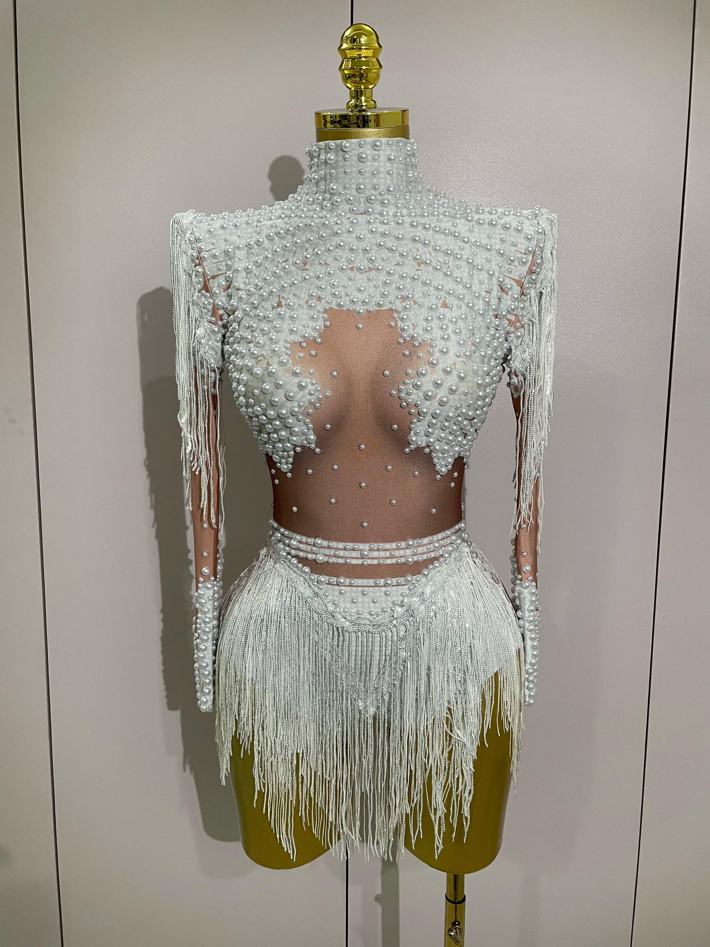 Chambersburg Sparkly Rhinestone Sequin Tassel Stretch Jumpsuit