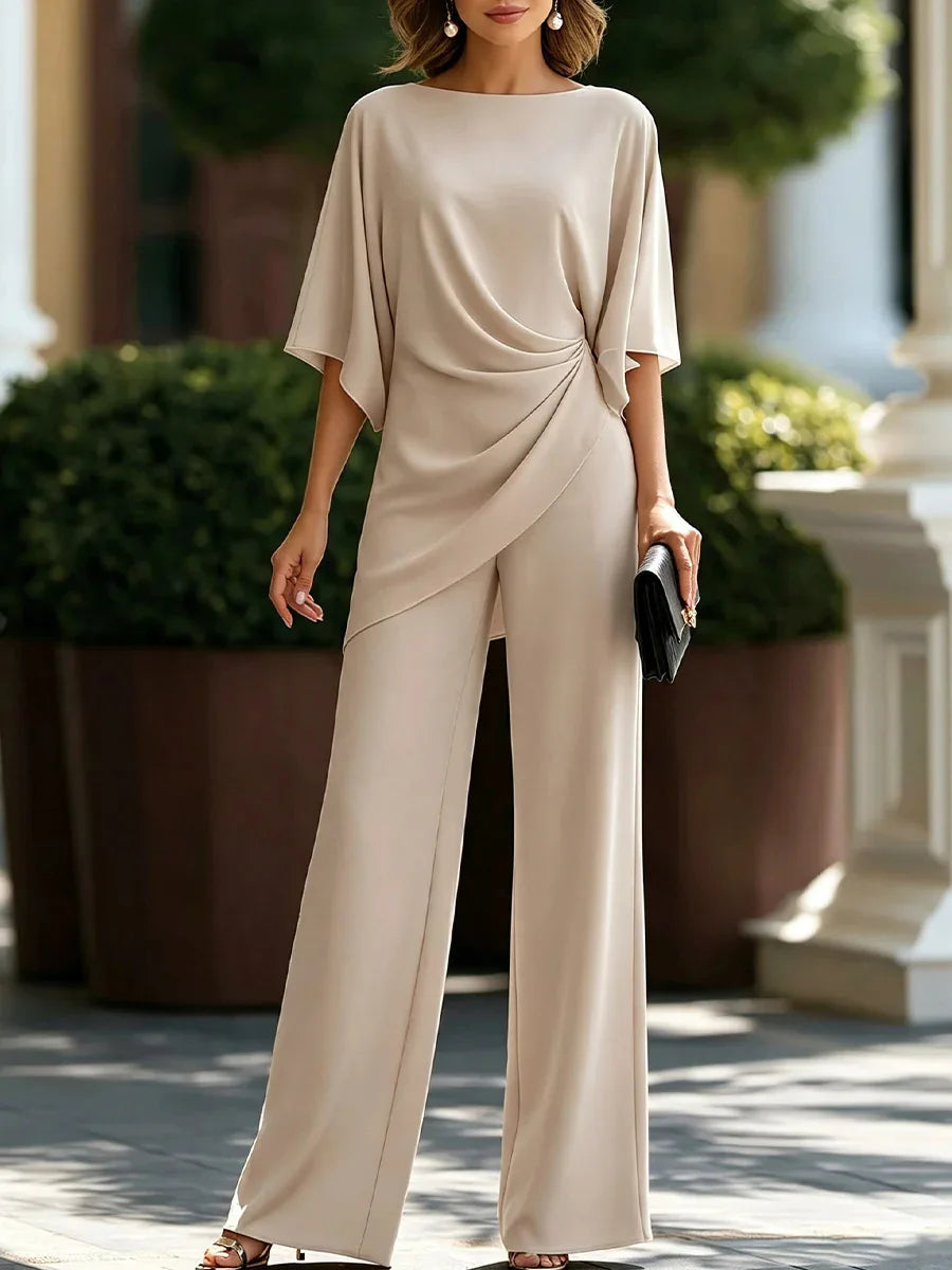 Fernanda Neck Cape Short Sleeve Two Piece Sets