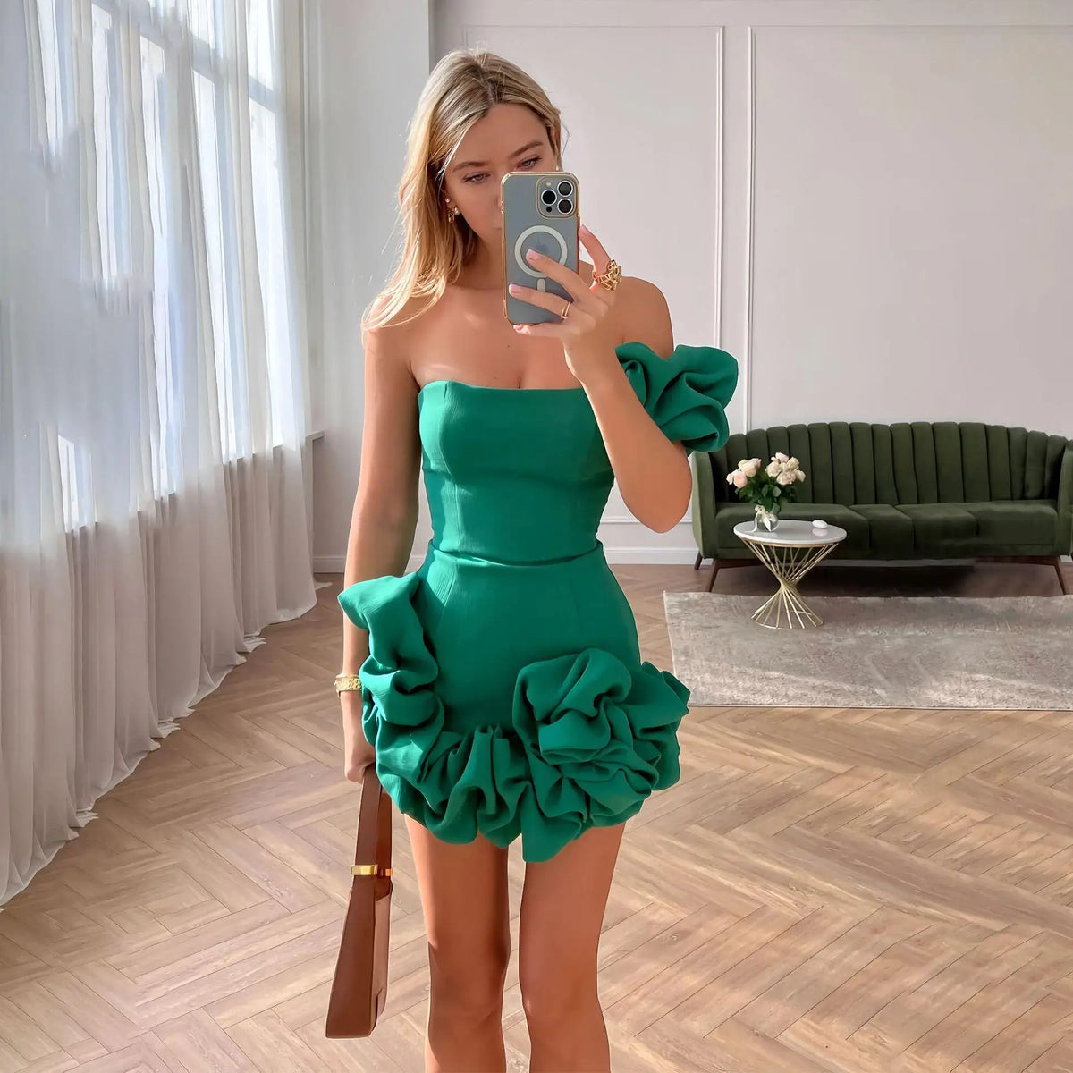 La Playa Elegant Temperament Party Flower Sleeveless Off-Shoulder Sexy Pleated Dress