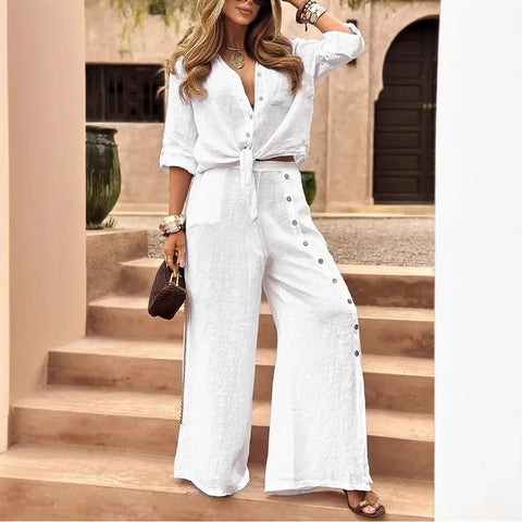 Lia Ladies Fashionable Solid Color Lace Up Two Piece Set
