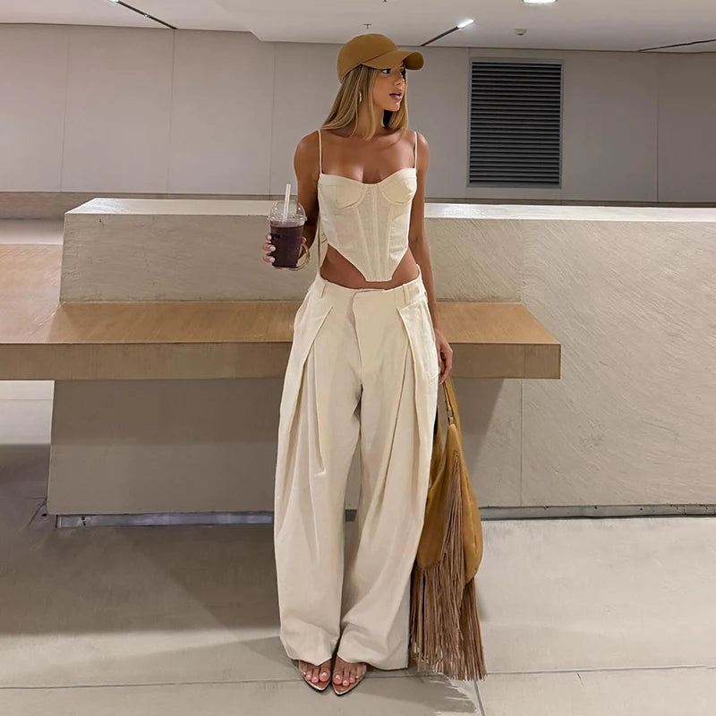 Sanely Patchwork Slash Neck Lace Up Two Piece Sets