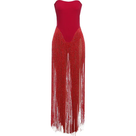 Woodhaven Strapless Patchwork Tassel Sexy Beach Clubwear Midnight Romper
