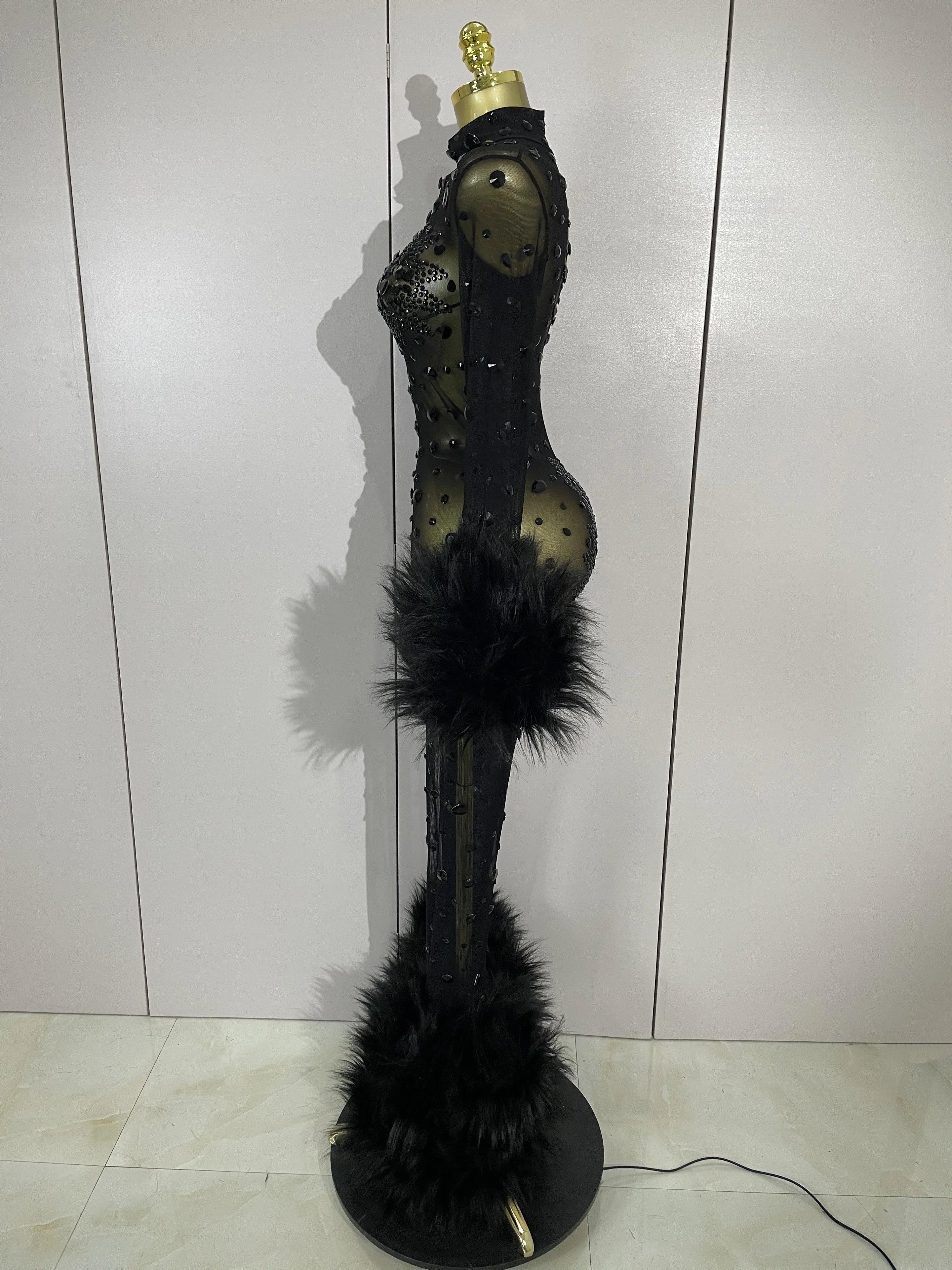 Binghamton Diamond Black Mesh Transparent Stretchy Long Sleeve Jumpsuit