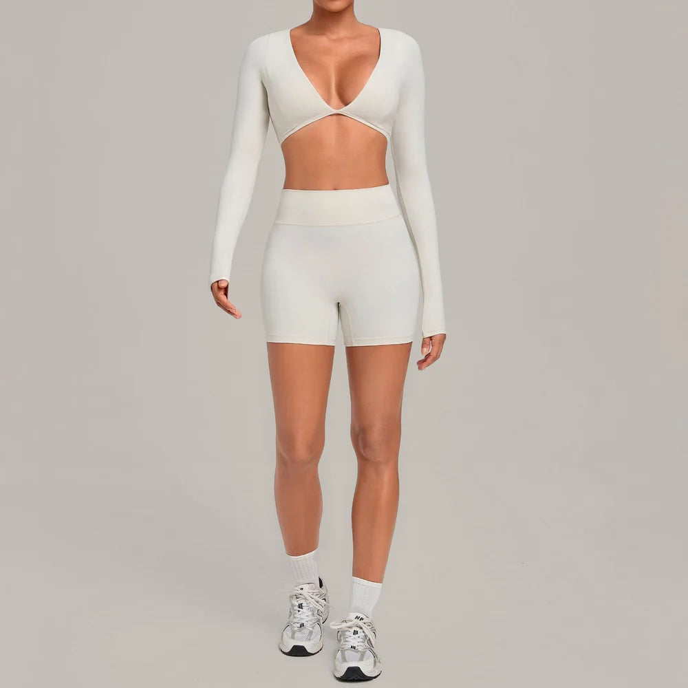Diana Deep-V Workout Long Sleeved Two Piece Sets