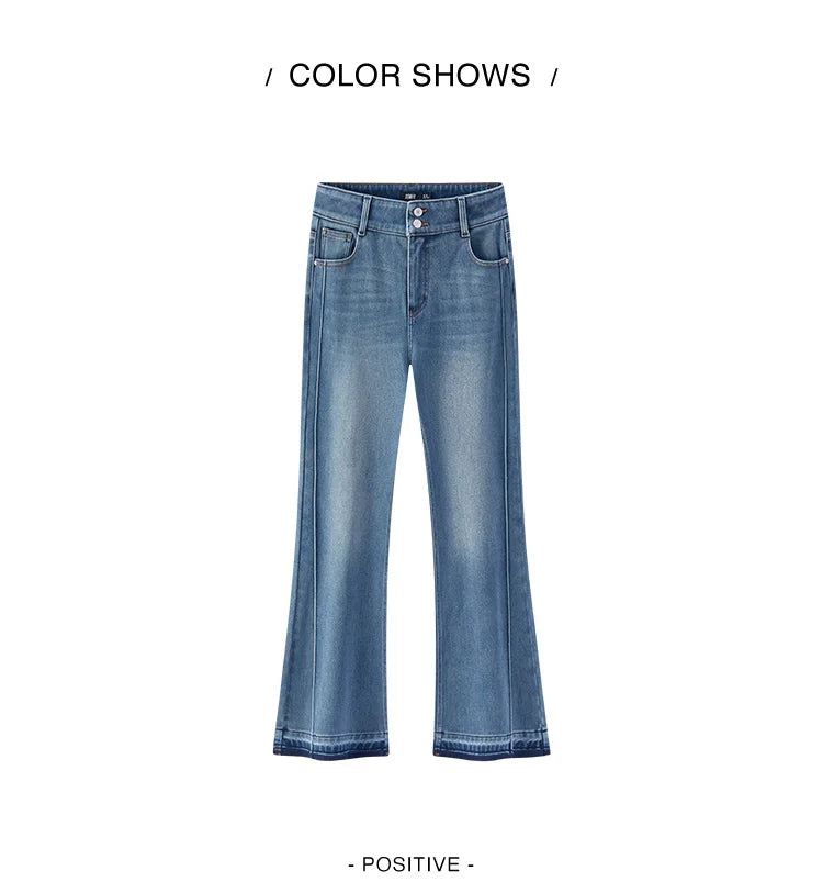 Las Vegas Slim Fit Flared Leg Solid Color Open Hem Denim