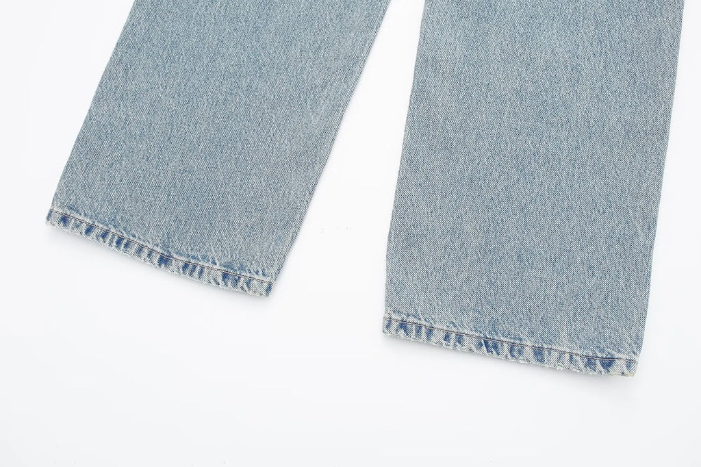 Jeans For Women 2024 Denim Solid Loose Zipper Fly Female Hole Trouser