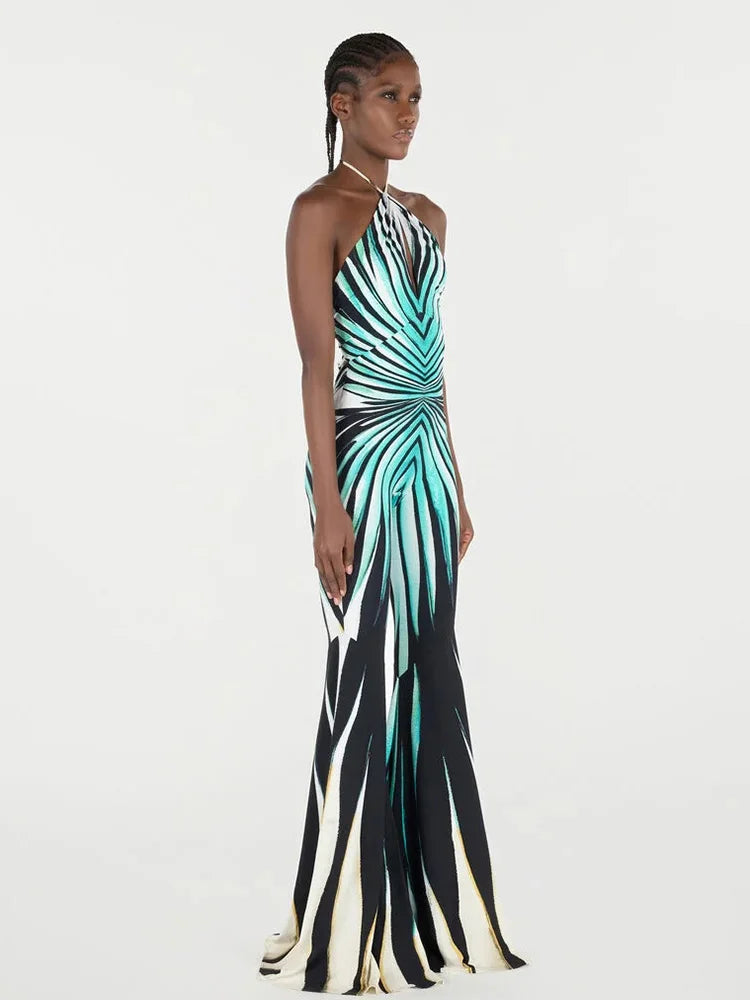 Hawthorne Halter Bandage Hollow Out Striped Skinny Flare Streetwear Rompers