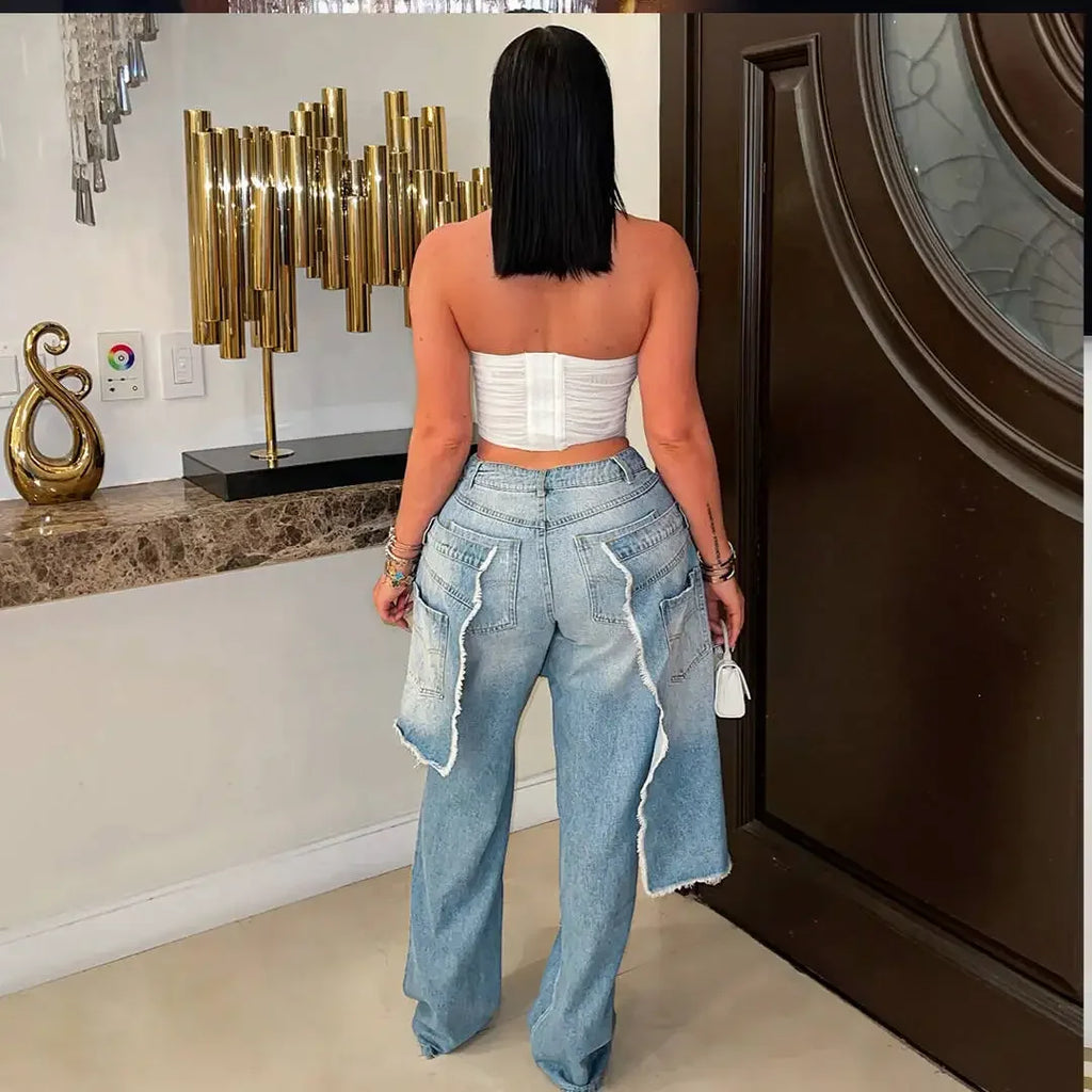 Stafford Streetwear Wide Leg Jeans Cargo High Waist Elegant High Street Denim