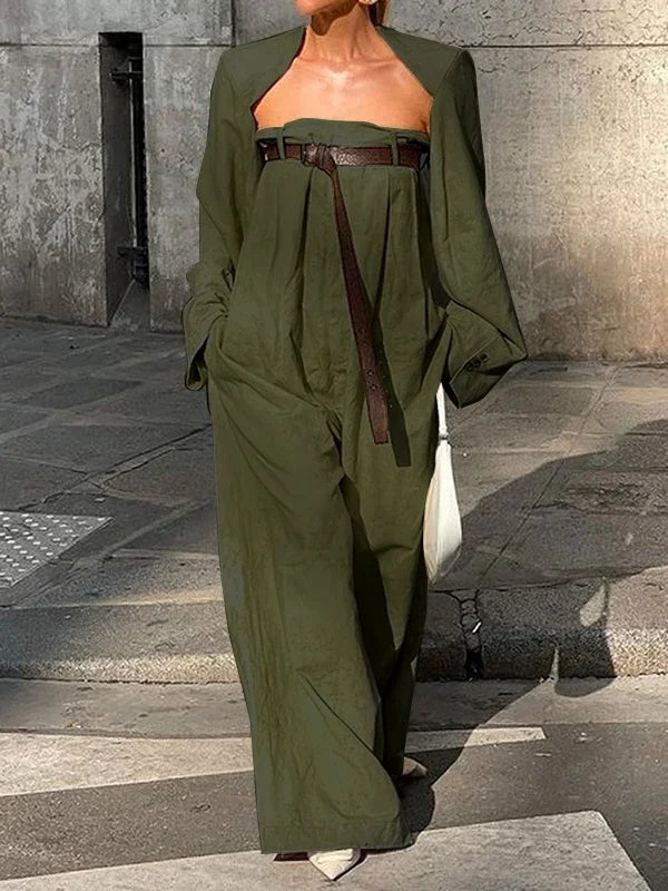 Women's Fashion JumpSuit Long Sleeves Collarless Jumpsuits