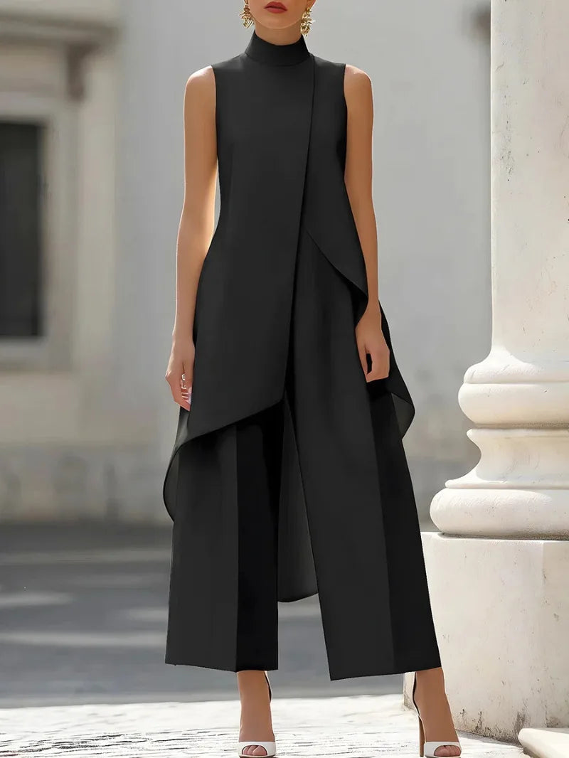 Mila Irregular Sleeveless Elegant Commuter Two Piece Sets