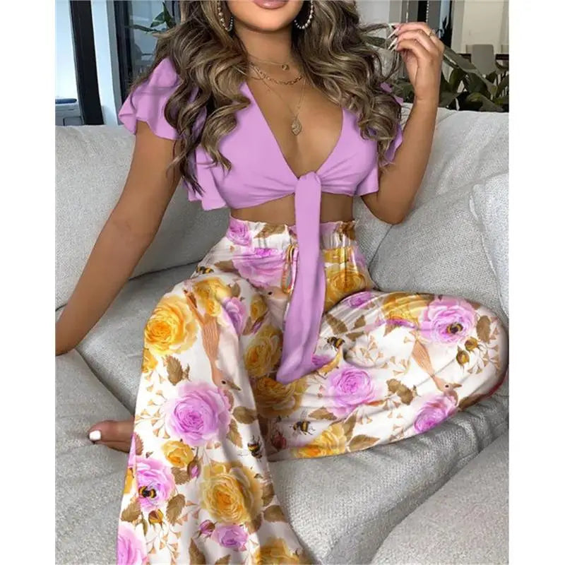 Hilda Belted Low Long Thouser Casual Two Piece Sets
