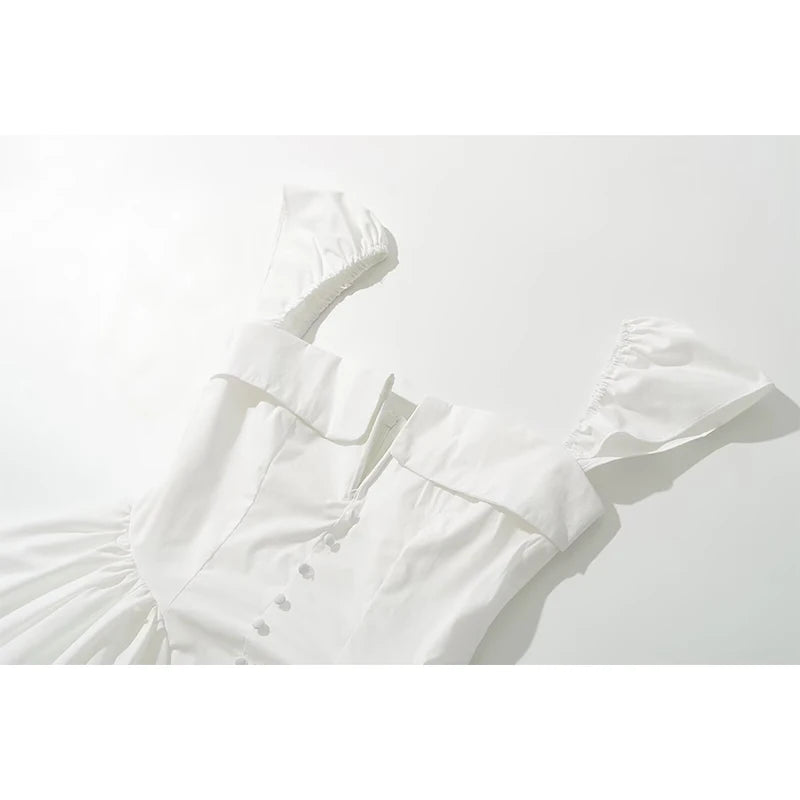 Keasbey Fit Flare White Short Sleeve Low Waist Elegant Party Dress