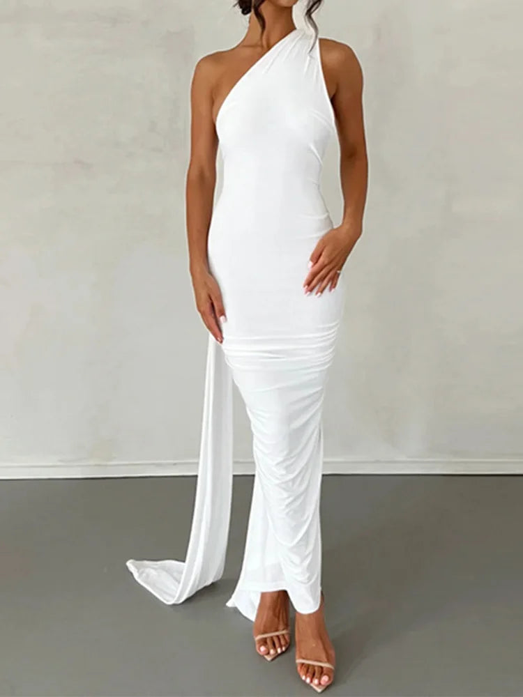 Jefferson One Shoulder Sleeveless Backless Ruched Bodycon Maxi Dress