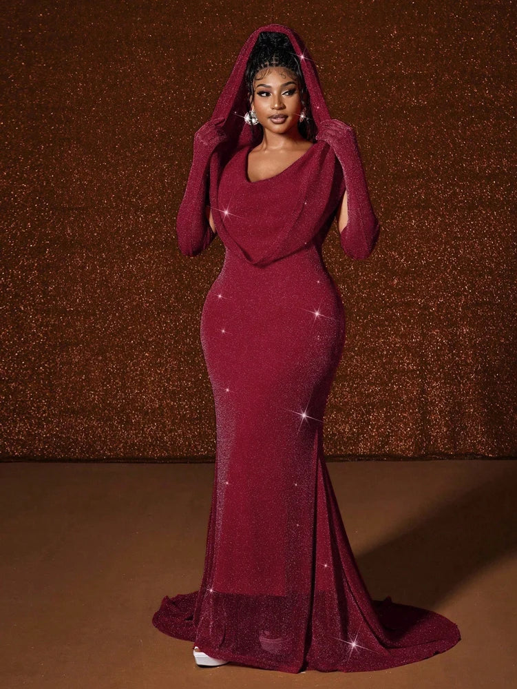 Plus Size Waistband Hot Gold Fish Tail Swing Long Solid Colour Fishtail Slim Dress