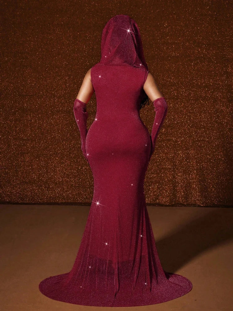 Plus Size Waistband Hot Gold Fish Tail Swing Long Solid Colour Fishtail Slim Dress