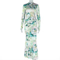 Long Sleeve Combo and Drawstring Ruched Maxi Long  Outfit Sets