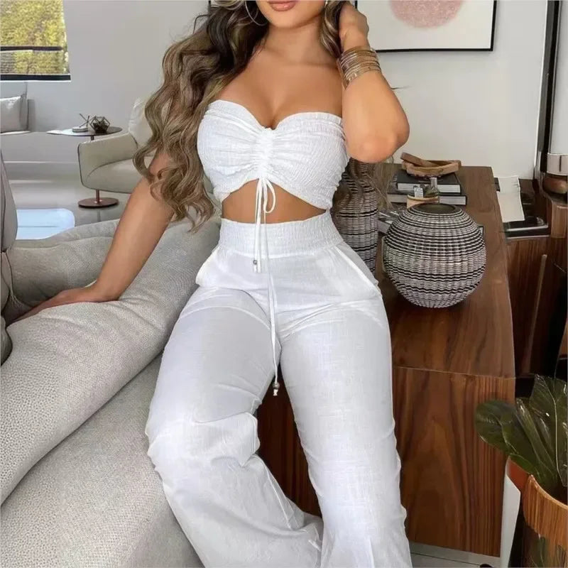 Samara White Waistless Slim-Fitting Two Piece Sets