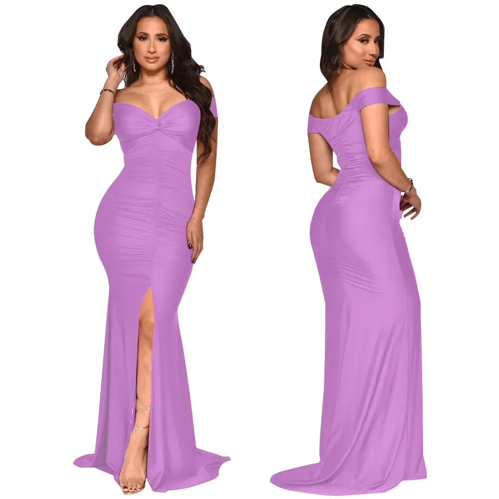 Toronto Banquet V Neck Sexy Satin Split Luxury Trailing Long Dresses