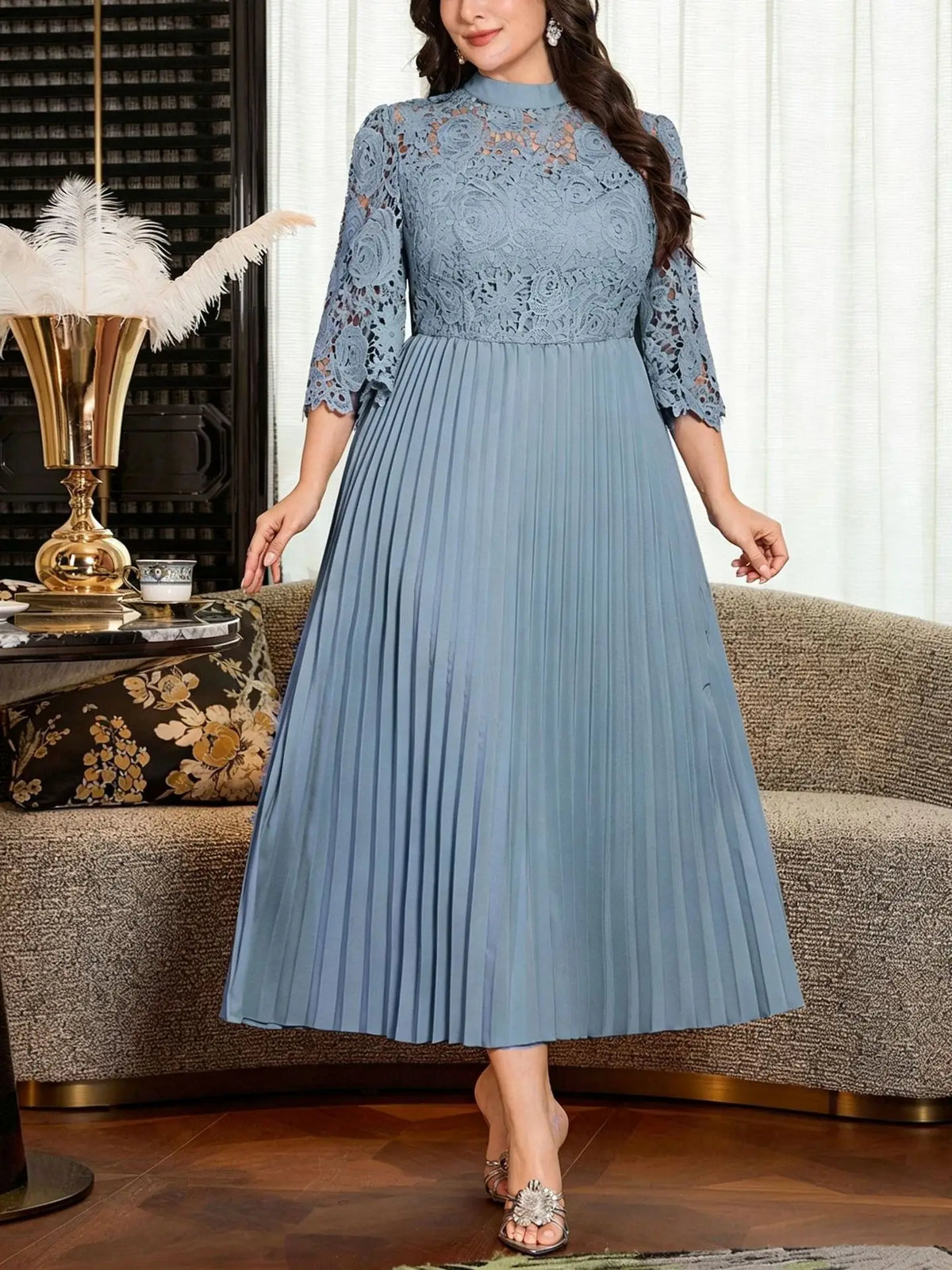 Lawrence Plus Size Lace Street Style Casual Big Size Oversized Maxi Dress