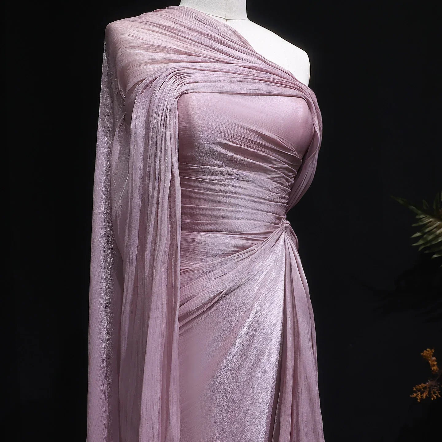 Mountainside Elegant One Shoulder Evening with Draped Cape Arabic Dress