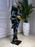 La Gloria Tie Dye Print Ruched Stacked Long Sleeve Bodycon Maxi Dress