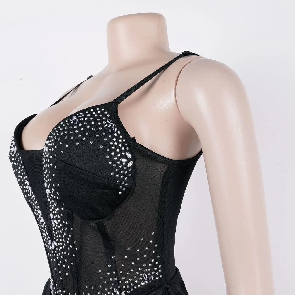 Mapleton Rhinestones Mesh Tunic Sleeveless Split Bodycon Midi Maxi