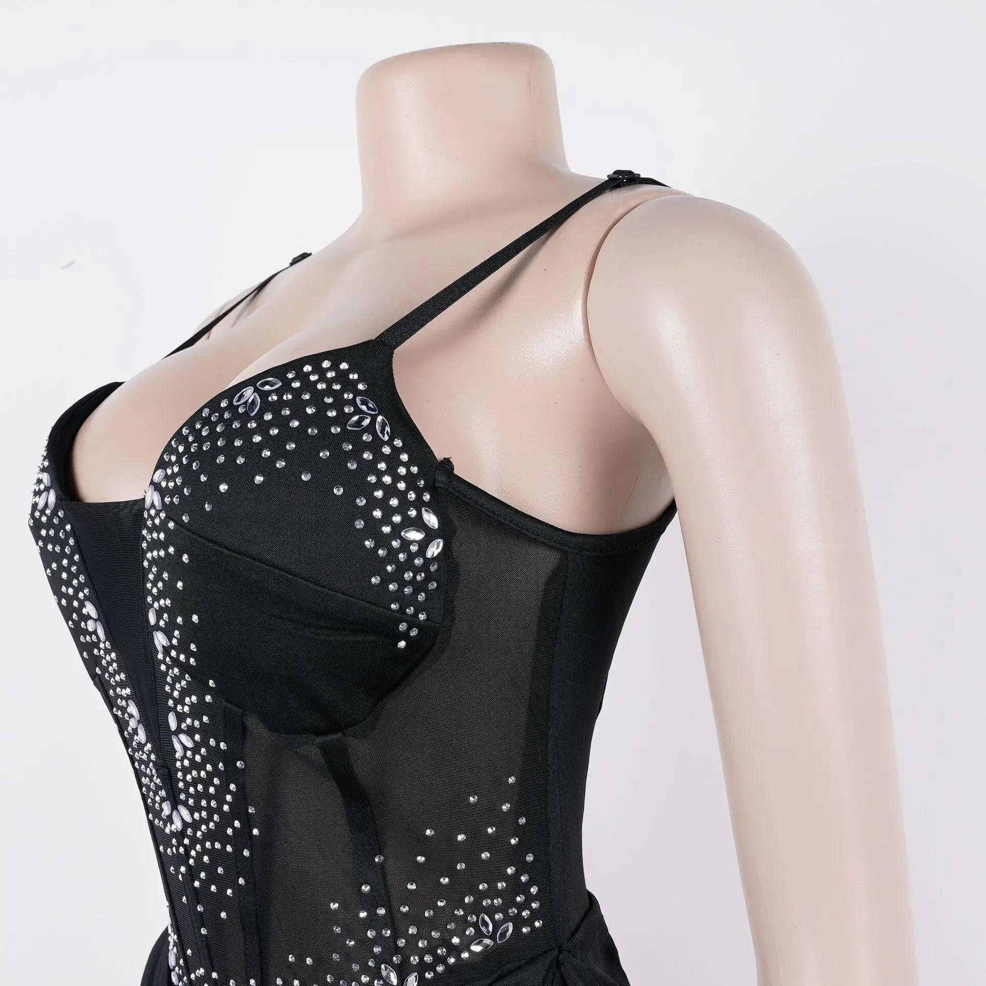 Mapleton Rhinestones Mesh Tunic Sleeveless Split Bodycon Midi Maxi