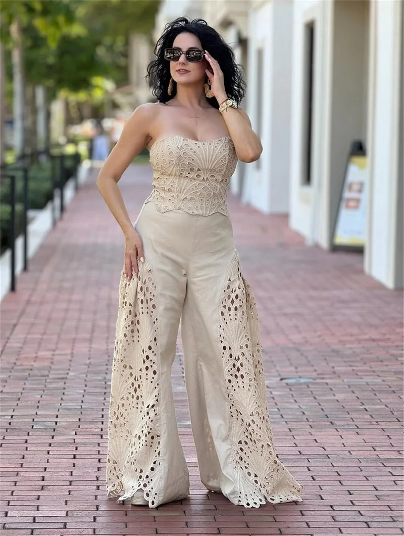 Lyons Trousers Sexy Strapless Lace Up Formal Guest Elegant Matching Set