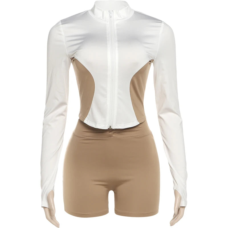 Ottawa Contrast Design Zip Full Sleeve Tide Daily Casual Sporty Fashion Outfits Set