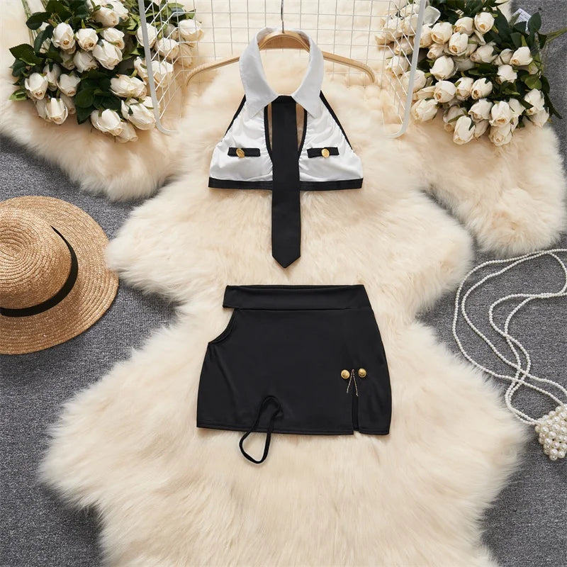 Emily Sleeveless Slim Backless Hallow Two Piece Sets