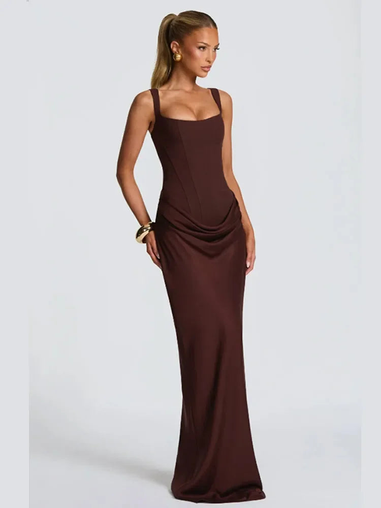 Tapansee Solid Sexy Pleated Strapless Off Shoulder Backless High Waist Split Maxi Dress
