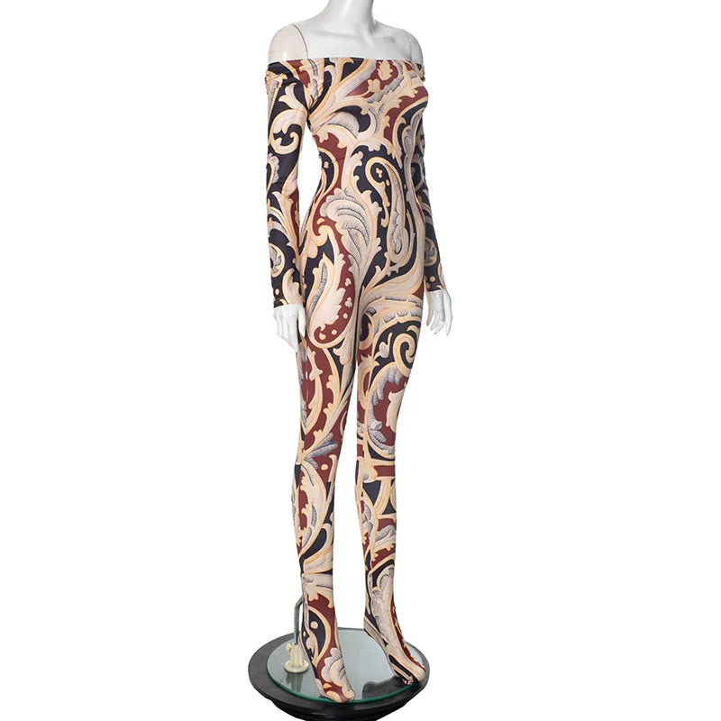 Soho Print One Shoulder Long Slimming Cross Border Jumpsuit