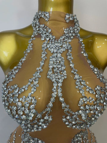 Elmira Rhinestones Sexy Mesh See Through Dress Party Evening Dress