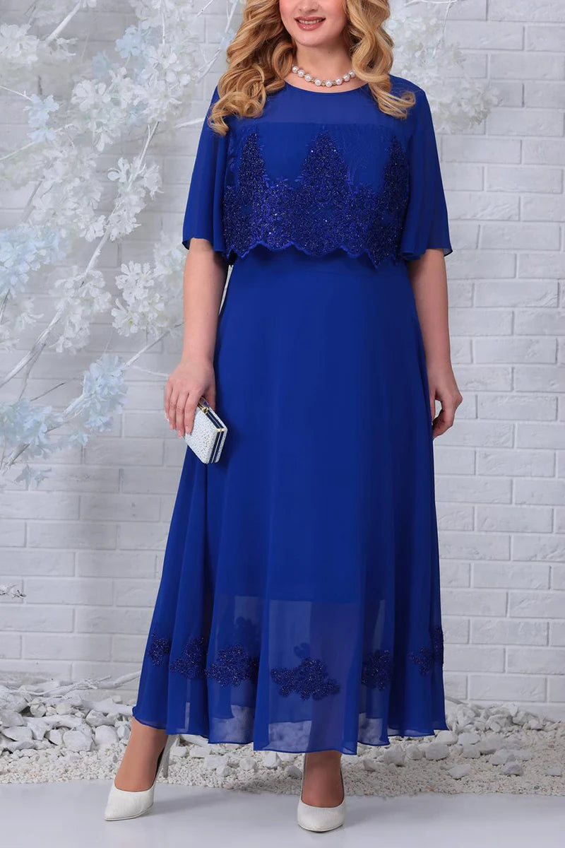 Los Angeles Plus Size Chiffon Half Sleeve Fake Two Pieces Maxi Dress