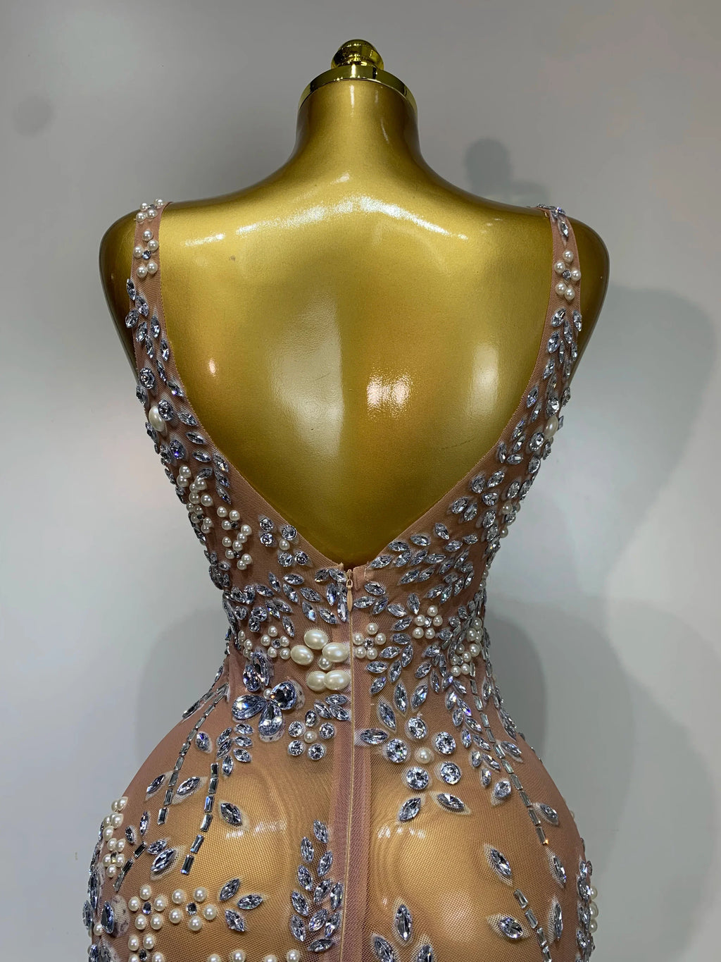 Winchester Lxury Diamonds Mesh See Through Long Elegant Dress