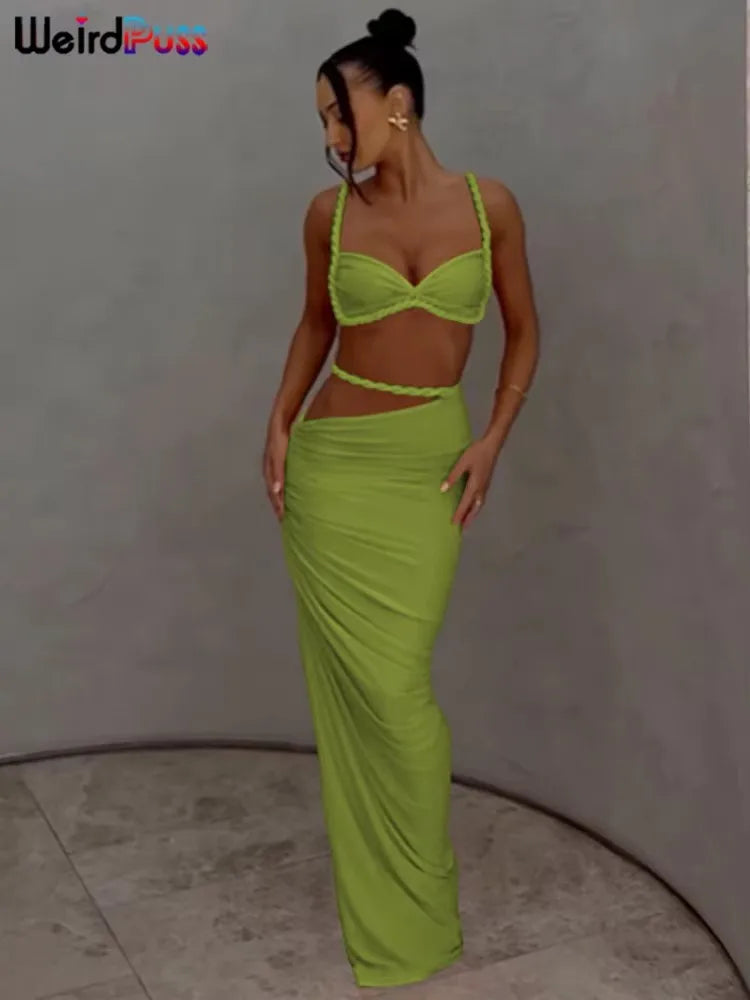 Zoe Weird Puss Bandage Ruched Two Piece Sets