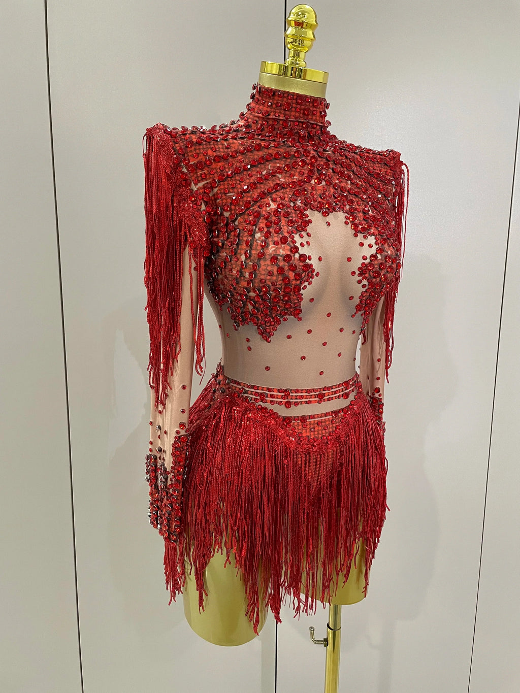 Chambersburg Sparkly Rhinestone Sequin Tassel Stretch Jumpsuit