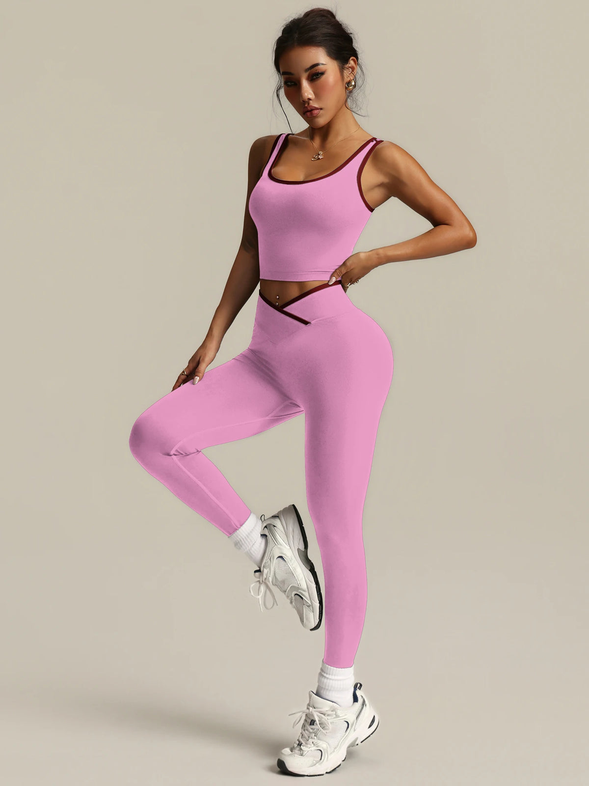 Perla Yoga Women Crossover V Waist Two Piece Sets