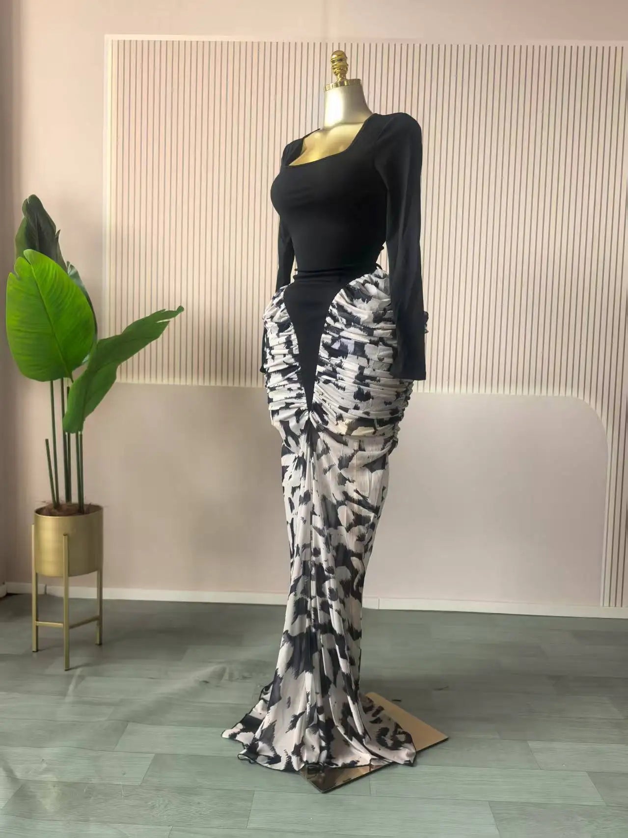 La Perla Printed Patchwork Stacked Ruched Sleeveless Bodycon Maxi Long Dress