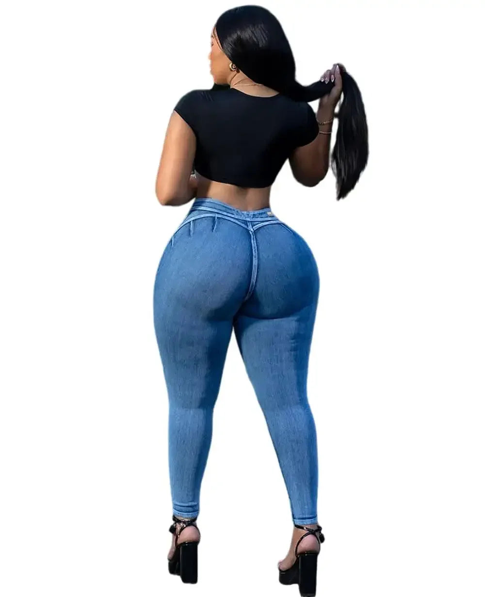 Emerson High Waist Slim Fit Washed Blue Stretchy Slimming Street Style Fashion Casual Pants