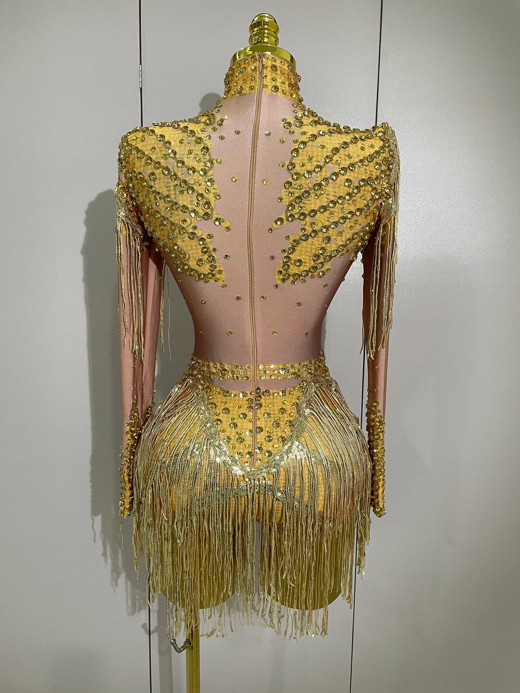 Chambersburg Sparkly Rhinestone Sequin Tassel Stretch Jumpsuit