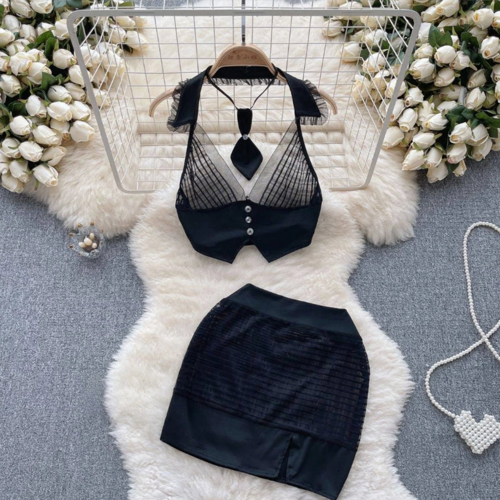 Emily Sleeveless Slim Backless Hallow Two Piece Sets