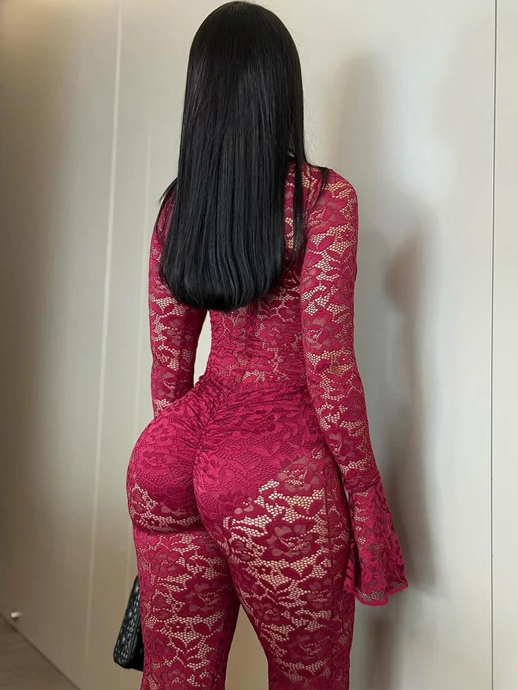 Bushwick See Through Metal Rings Patchwork Hollow Design Jumpsuit