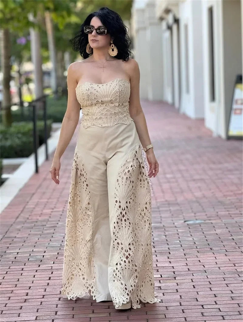 Lyons Trousers Sexy Strapless Lace Up Formal Guest Elegant Matching Set