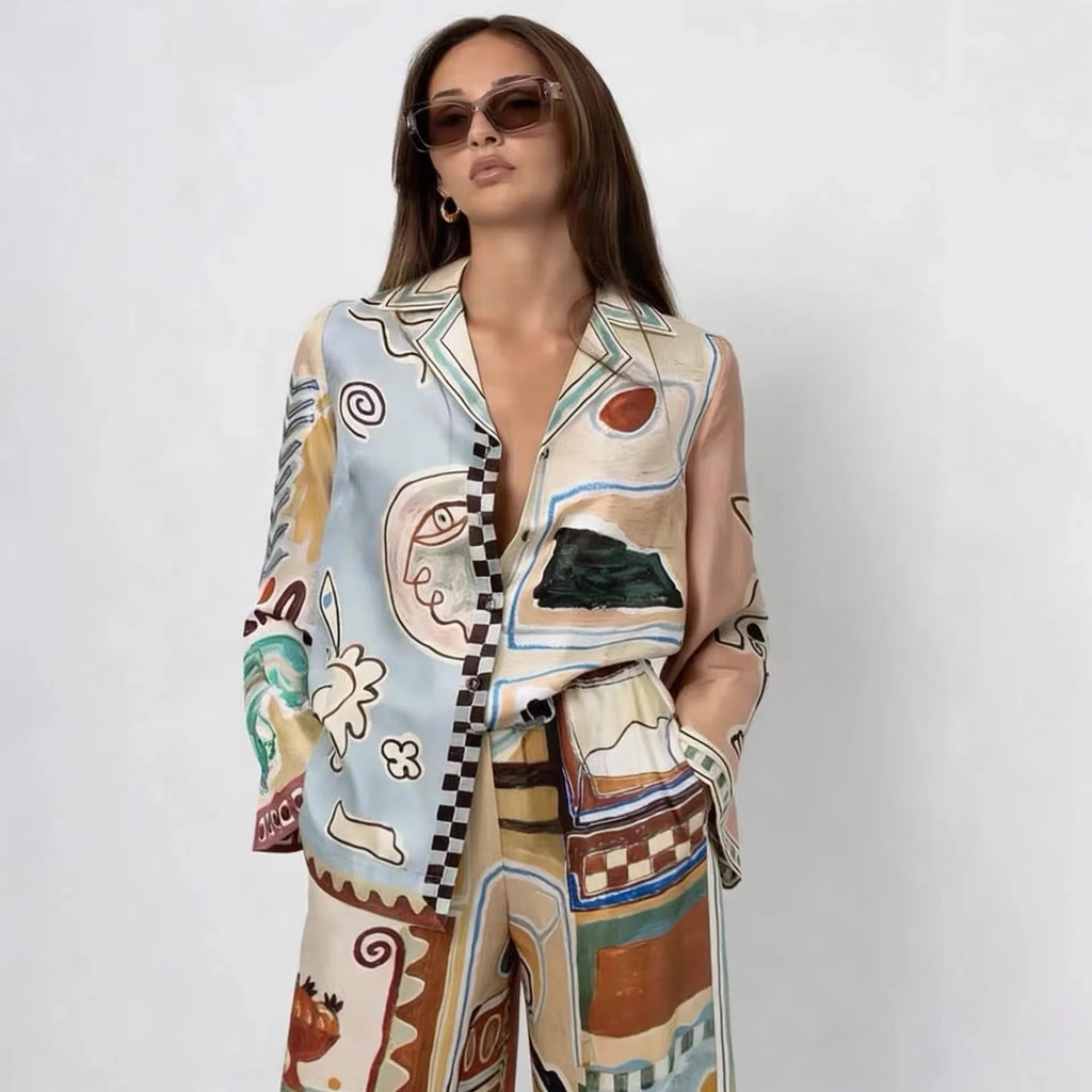 Laura Long Sleeve Lose Wide Leg Casual Two Piece Sets
