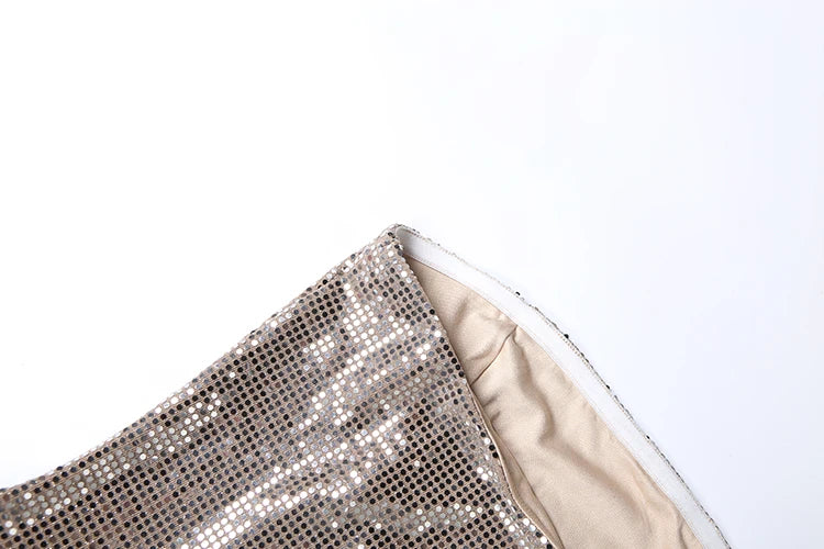 Irlanda Strapless Shiny Sequins Wrap Chest Backless Sleeveless Ruched High Splits Dress