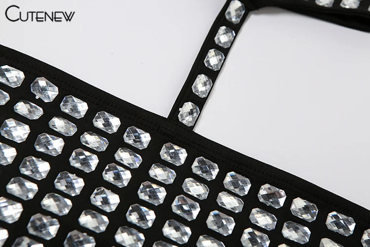 Gloversville Off-Shoulder Shiny Crop Casual Strapless Halter Streetwear Top